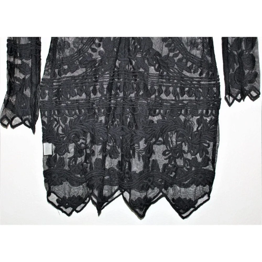 HONEY PUNCH BLACK LACE/sheer long sleeves scoop neck‎ MINI dress LARGE - Picture 7 of 9